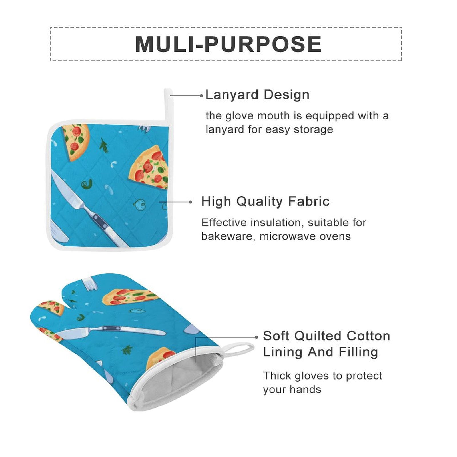 Fun Pizza Insulated Gloves And Pot Mats (four Piece Set)