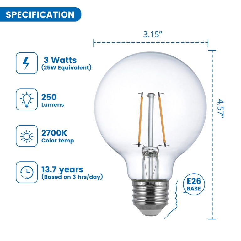 Great Value G25 LED Light Bulb, 3-Watt (25W Equivalent) Soft White