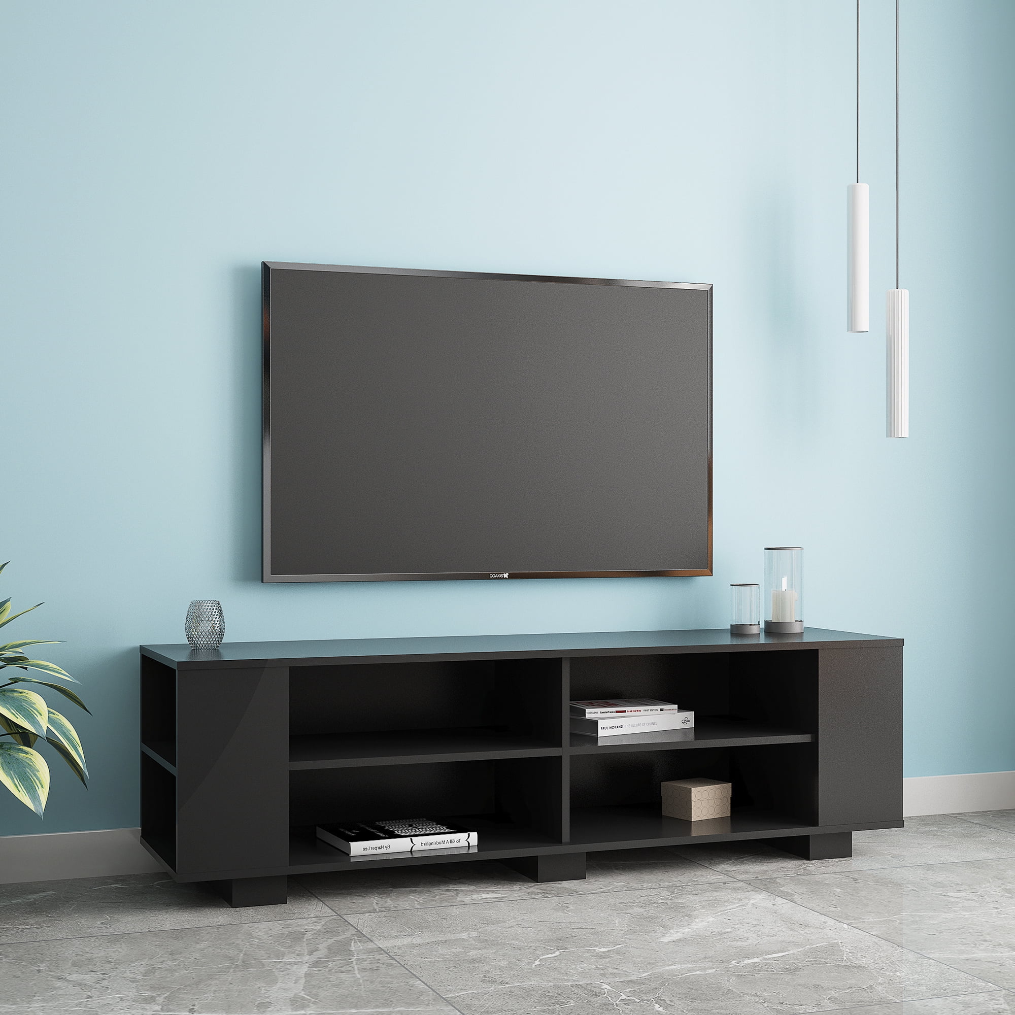 TV Stand Storage for TVS up to 65 Inches With 3 Display Tempered Glass Shelves for sale online 