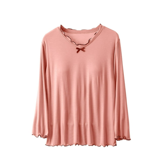 Cameland T-Shirt de Pyjama pour Femmes avec Soutien-Gorge Intégré Manches Longues Col Rond Vêtements de Nuit Basiques Amples Extensibles Hauts Vêtements de Détente