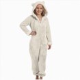 thumbnail image 2 of Godom Girls Fleece Zip Up Jumpsuits Kids Hooded Rompers Costume Fuzzy Cute Animal Onesie Winter Warm Zipper Playsuit Jumper,White, 2 of 4