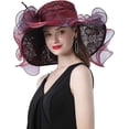 thumbnail image 3 of Organza Church Fascinator Wedding Tea Party Derby Hats for Women Flower Wide Brim Sun Hat, 3 of 4