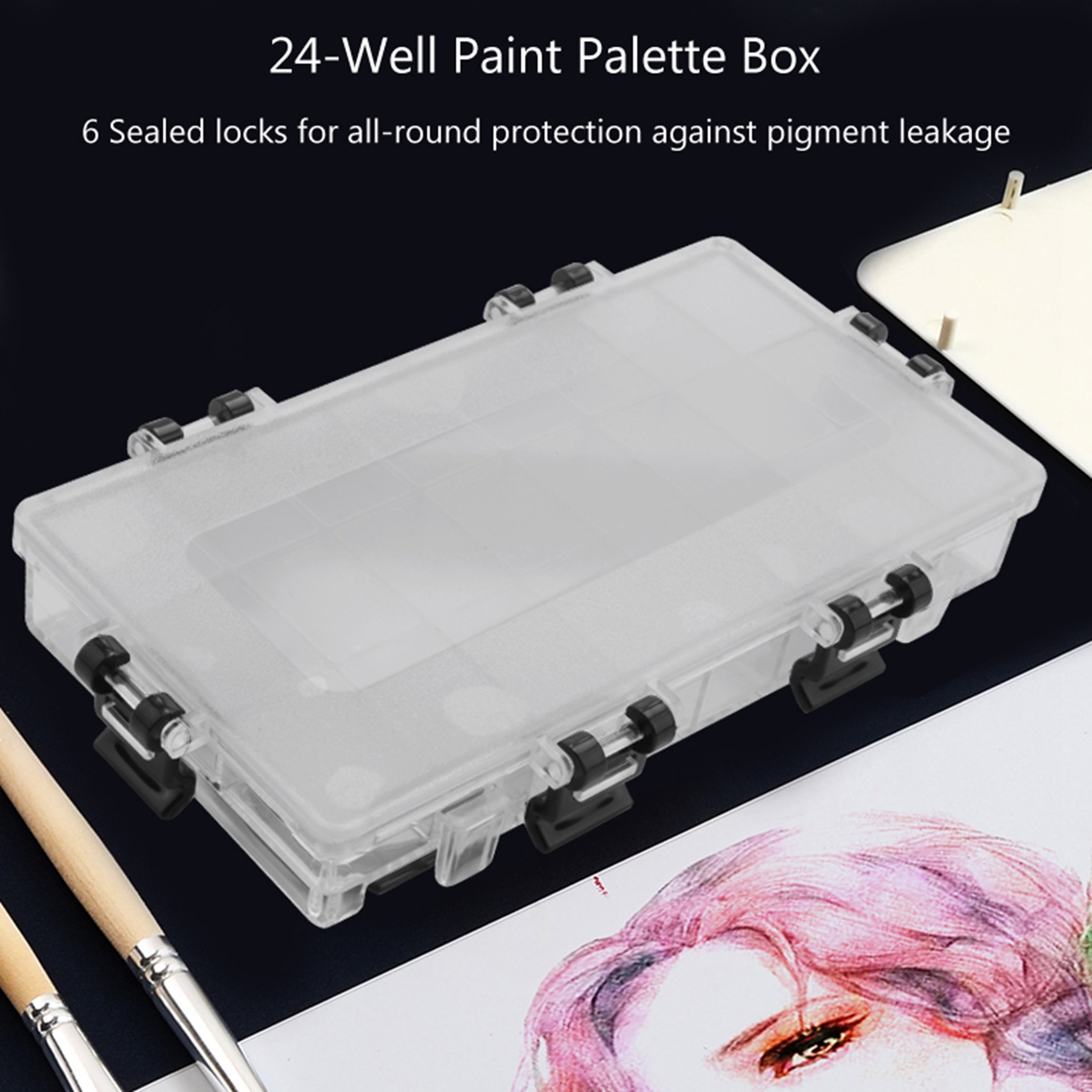 24Well Airtight Leak Watercolor Paint Palette Box for Watercolors Half