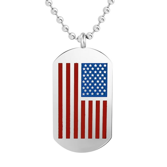 My Daily Styles Mens Stainless Steel National Flag Dog Tag Pendant with 26" Ball Chain Necklace (Silver)