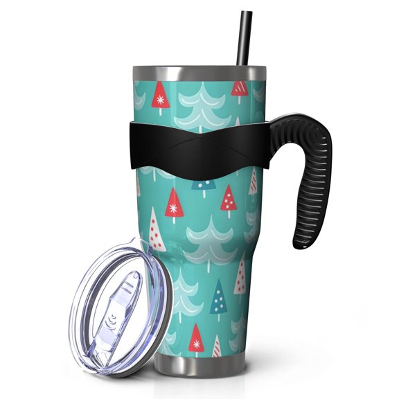 40oz Tumbler,Turquoise Christmas Tree Pattern Insulated Tumblers with Removable Handle,Stainless Steel Double Vacuum Coffee Tumbler Cup with Straw for Home,Office,Travel,Party