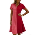 thumbnail image 7 of Horkkom Shirt Dresses for Women V Neck Short Sleeve Midi Dresses Summer Plaid Print Casual Dresses XXL, 7 of 7