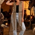thumbnail image 5 of APEXFWDT Western Fringe Suede Vest for Women, Sleeveless Open Front Hollow Out Long Tassel Casual Waistcoat, 5 of 8