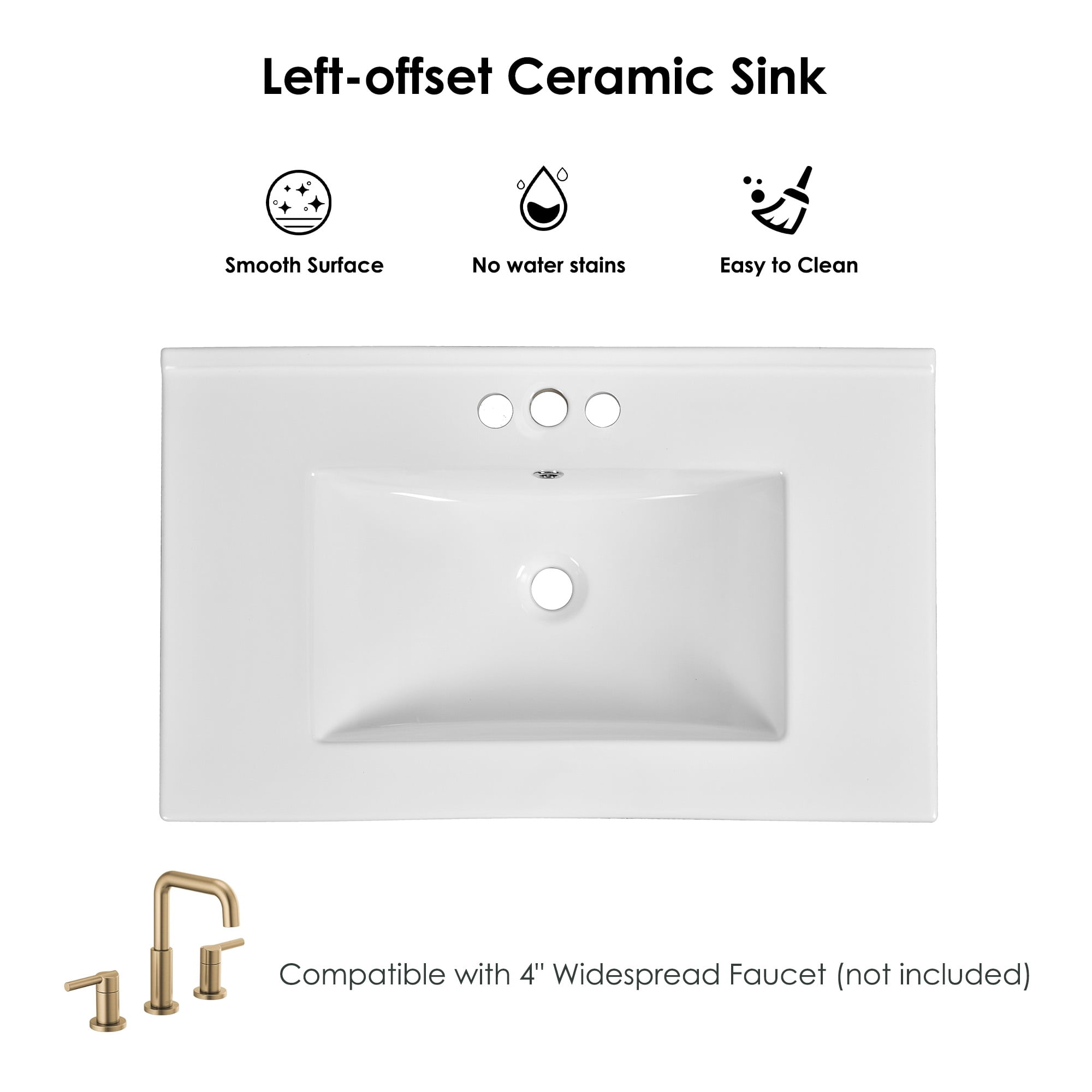 SogesPower 30" Bathroom Vanity with Ceramic Sink, Solid Wood Bathroom Makeup Cabinet with One Cabinet and 3 Drawers, FreeStanding Single Basin Vanity Set for Bathroom, White