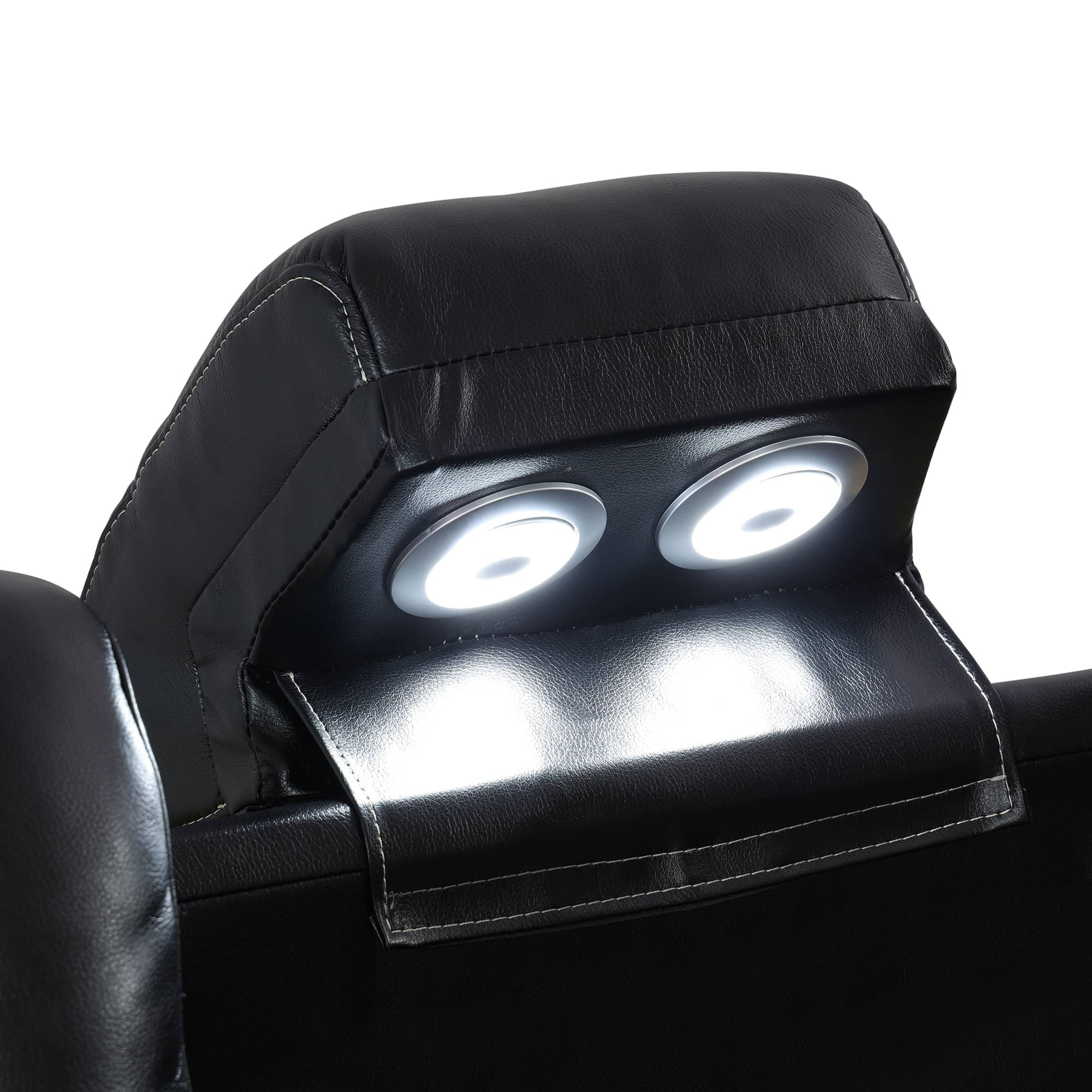 TrumanPick Power Air Leather Recliner Sofa Set with LED Lights Couches for Living Room with USB Port, Cup Holders, Black