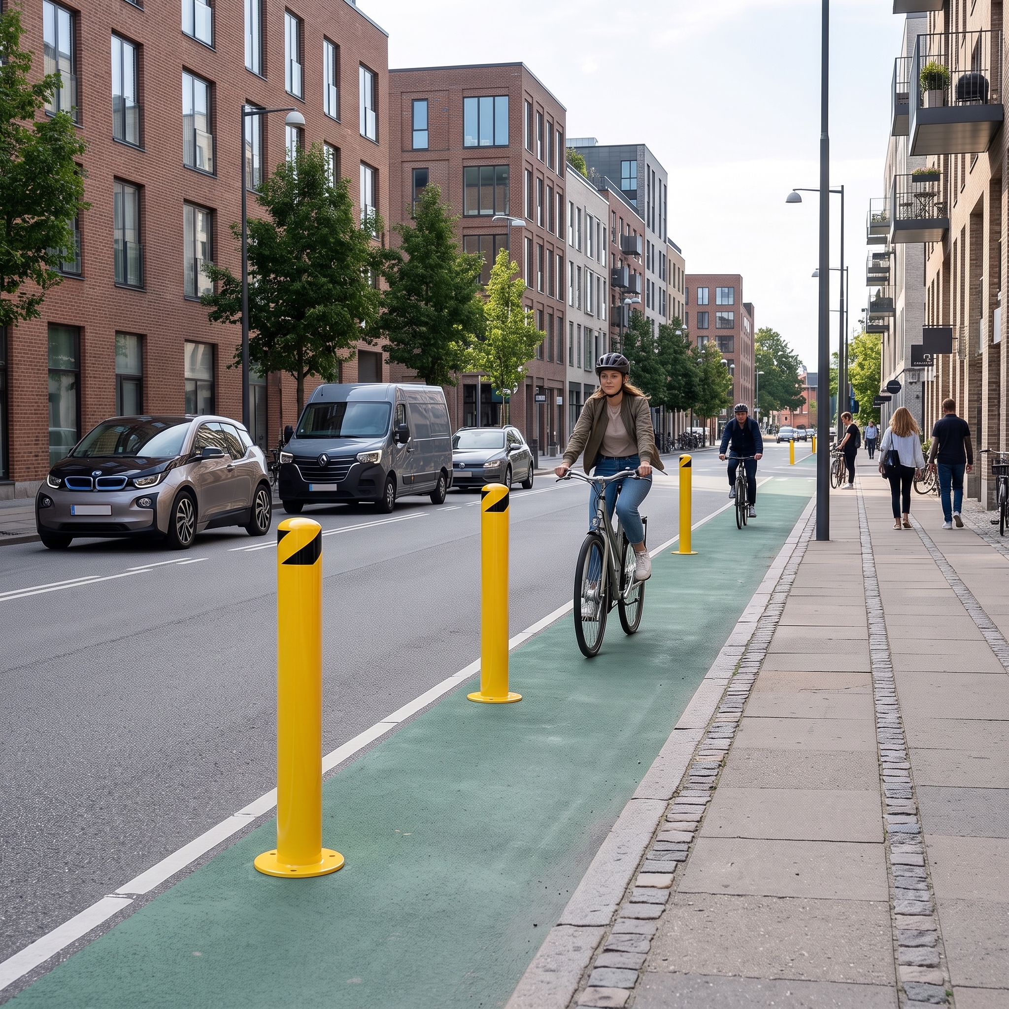 Safety Bollard Post 36/42 inch Height Safety Bollard, 3/3.5 inch Diameter Powder Coated Steel Bollard Post, Industrial Yellow Bolt Down Bollards with Anchor Bolts, Parking Post