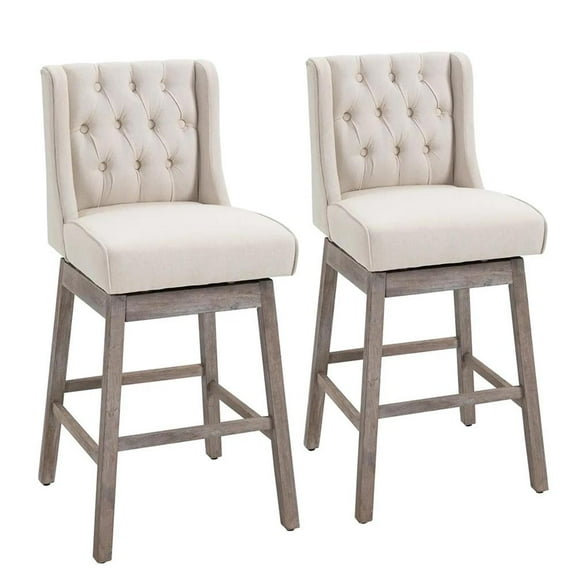 Resenkos Kitchen Counter Bar Chairs, Bar Stools,Bar Height Bar Stools Set of 2, 30" Seat Height Bar Chairs with Solid Wood Footrests, Beige