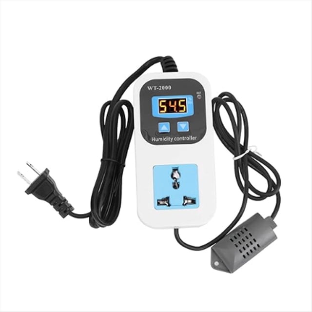 Controlador de Humedad Digital WT‑2000, 110-220 V, 0 %-99 % de Humedad Relativa, Termostato Precableado de Amplio Rango, Enchufe con Interruptor de Deshumidificación.