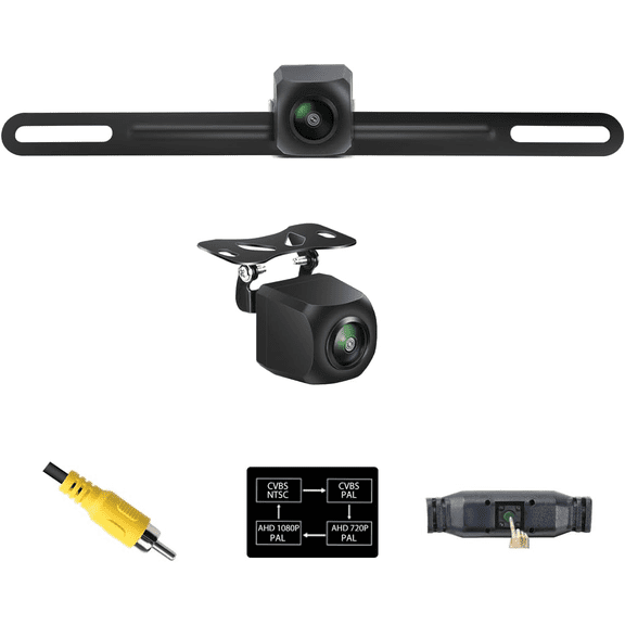 2in1 AHD 1080P License Plate Backup Camera for Car, Truck, SUV, Minivan, Camper, RV, Pickup, Video Format Switch Button Rear Front View License Plate Frame Camera