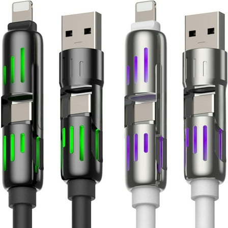 4-in-1 USB Charging Cable [2 Pack, 6.6ft, 240W Max] – Universal Fast Charging Cord for iPhone 16/15/14/13, Android Phones, Tablets, Laptops & More