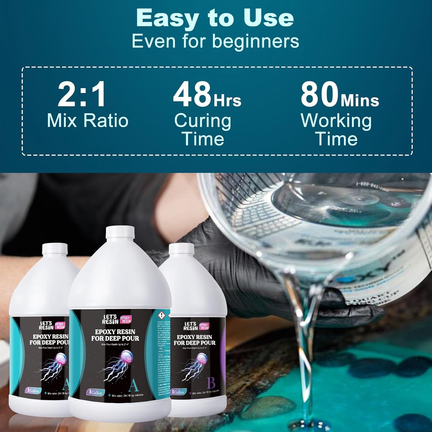 LET'S RESIN Deep Pour Epoxy Kit - 3 Gallon, 2-4 Inch Clear, Bubble Free for River Tables, Wood & Art Crafts