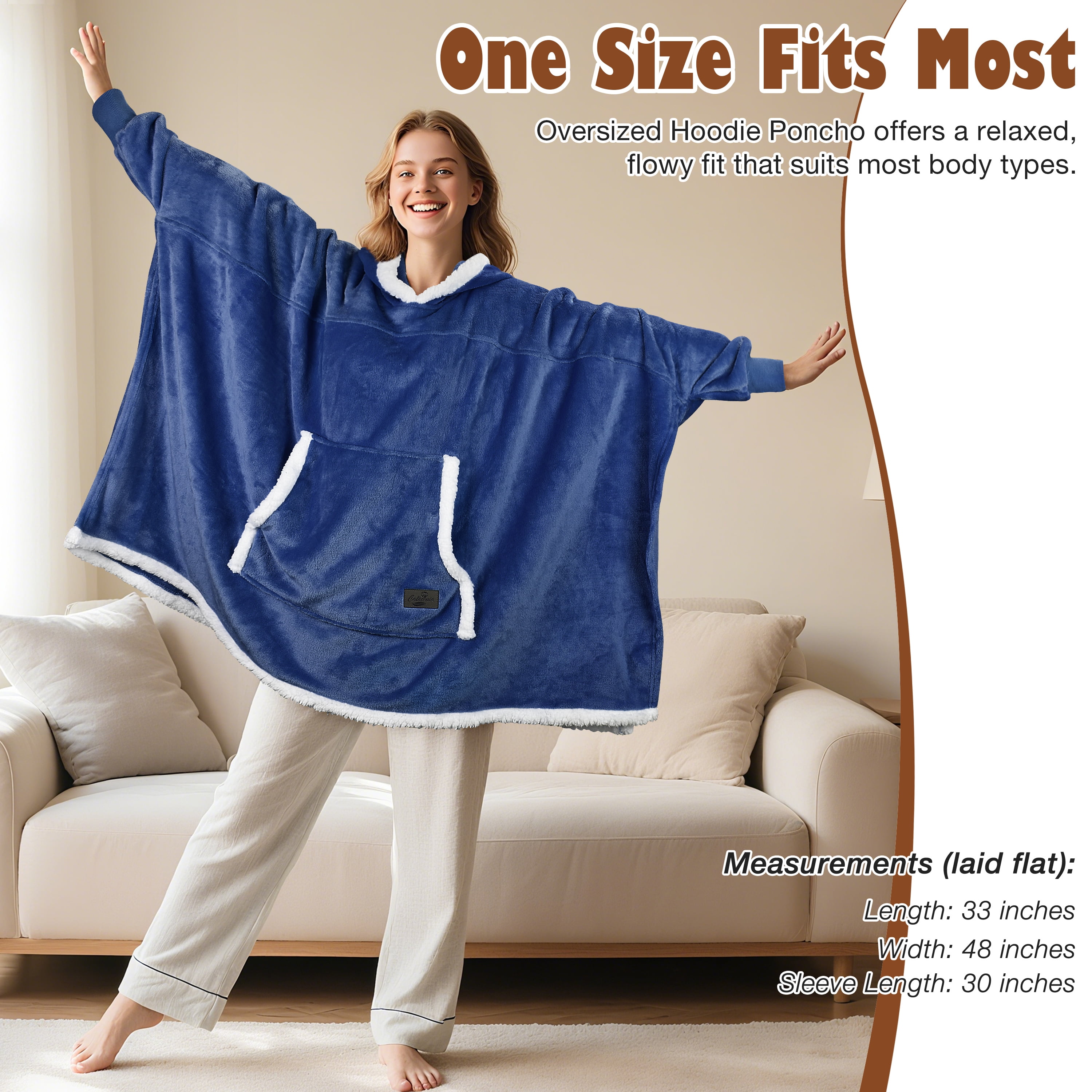 Oversized Hooded Poncho Cape, Casual Hoodie Sweatshirt, Batwing Coat Pullover | Light Weight, Cozy, Comfortable, Roomy | for Adults Women Men Teens