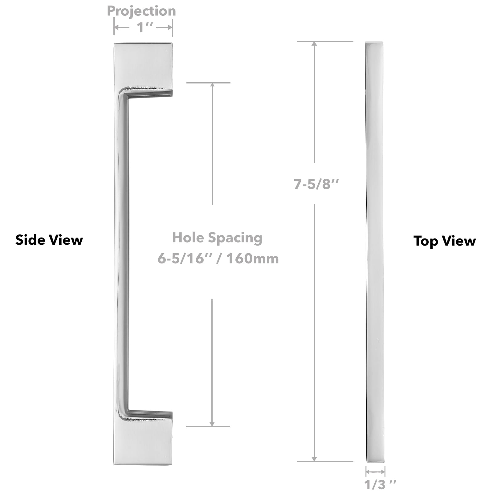 Cauldham 10 Pack Solid Kitchen Cabinet Pulls Handles (6-5/16" Hole Centers) - Modern Thin Profile Drawer/Door Hardware - Style M255 - Polished Chrome