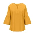 thumbnail image 5 of AXXD Womens Sexy Tops Plus Size Summer 2024 V-Neck Solid Color Pullover Casual Ruffled Long Sleeve Top, 5 of 6
