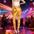 thumbnail image 4 of Daznico High Waist Shiny Leggings for Stretchy Workout Pants Glossy Metallic Textured Yoga Tights with Gold Print Fashionable Casual Wear,Mardi Gras Clothing,M, 4 of 6