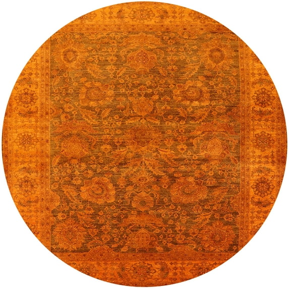 Ahgly Company Indoor Round Mid-Century Modern Neon Orange Oriental Area Rugs, 4' Round