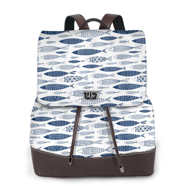 Fotbe Blue Fish Mochila Bolso con Estampado para Mujer, Mochila Antirrobo de Nylon Impermeable, Bolsa Ligera de Hombro
