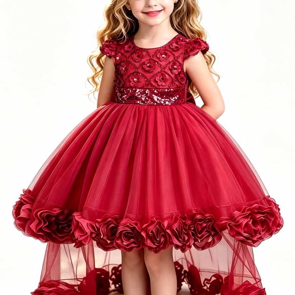 ATOGUTA Girls Sequins Formal Dress Sleeveless Homecoming School Dance Wedding Birthday Party Graduation Pageant Bridesmaid Wine, Size 3T-13