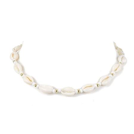 5pcs Bohemia Cowrie Shell Beaded Necklaces Holiday Beach 304 Stainless Steel Jewelry for Women and White 15.75 inch(40cm)