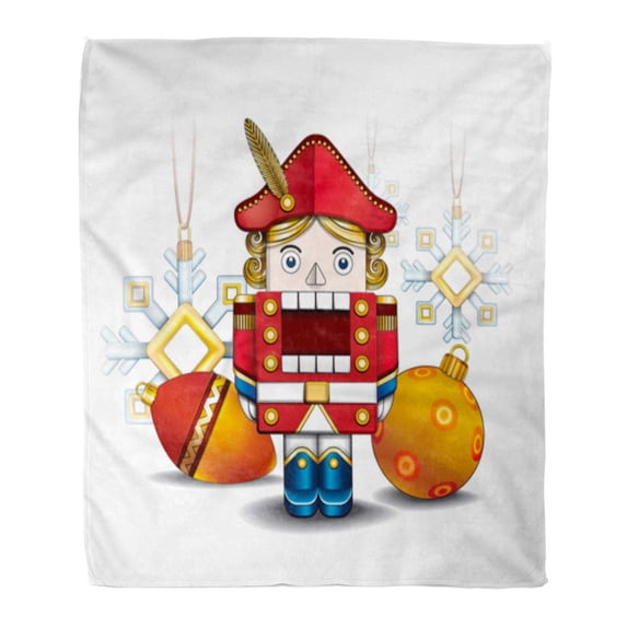 ASHLEIGH 58x80 inch Super Soft Throw Blanket Red Ballet Nutcracker and Christmas Balls and Snowflakes Celebration Cute Holiday Home Decorative Flannel Velvet Plush Blanket