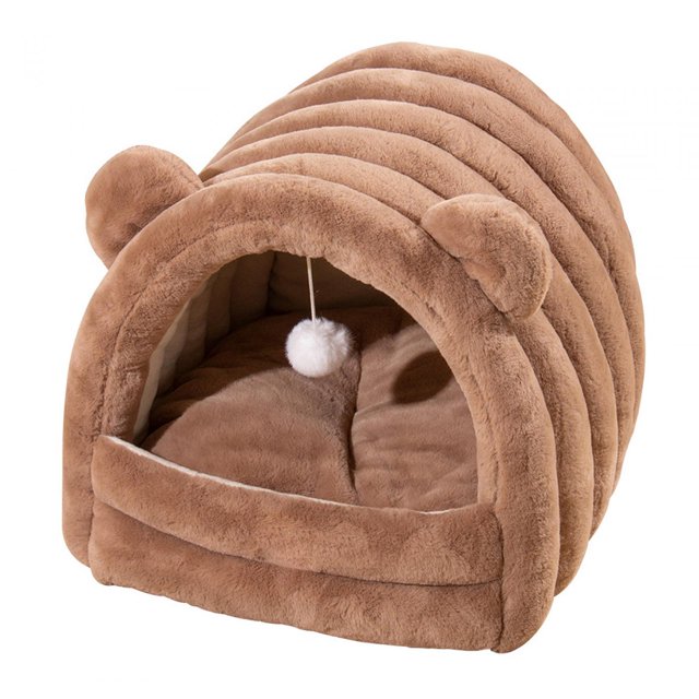 Cama cueva para mascotas, tienda de campaña para gatos, suministros acogedores para mascotas, refugio calmante para dormir, nido de Gato semicerrado Marrón L