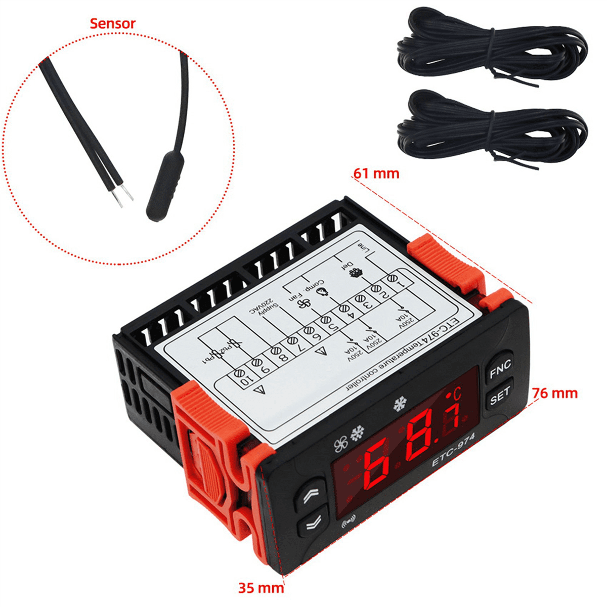 6X ETC-974 Digital Temperature Controller Microcomputer Thermostats Thermostat Refrigeration Alarm 220V Sensor