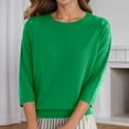 thumbnail image 2 of Fiaer Women's Sweater 3/4 Sleeve Oversized Knitted Pullover Crew Neck Trendy Casual Baggy Lightweight Black Tops Green XL, 2 of 7