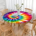 thumbnail image 3 of Colorful Rainbow Tie Dye Spiral Pattern Round Fitted Tablecloth with Elastic Edge,Dining Table Cover Waterproof,Outdoor Round Tablecloth for Camping,Dining,Indoor and Outdoor, 3 of 7