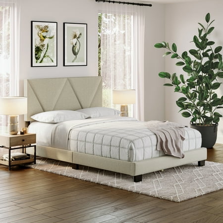 Boyd Sleep Vector Linen Upholstered Platform Bed Off White Queen