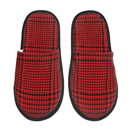 

Noikeo Red Black Houndstooth Pattern Cozy Slippers Indoor for Women and Mens Fuzzy House Shoes Soft Plush Warm Slip-on Slippers-Medium