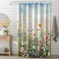 thumbnail image 3 of Floral Shower Curtain, Pink and White Wild Floral Shower Curtain Set for Bathroom Spring Green Botanical Shower Curtain Set with Hooks, 72x72 Inch, 3 of 5