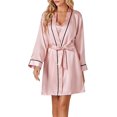 thumbnail image 5 of Ensemble de Pyjamas en Satin 3 Pcs pour Femmes, Haut Cami et Shorts, Vêtements de Nuit avec Robe, Rose, 5 of 5