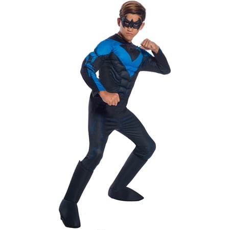 DC Comics Nightwing Deluxe Muscle Chest Costume for Kids by Rubies Boys Medium