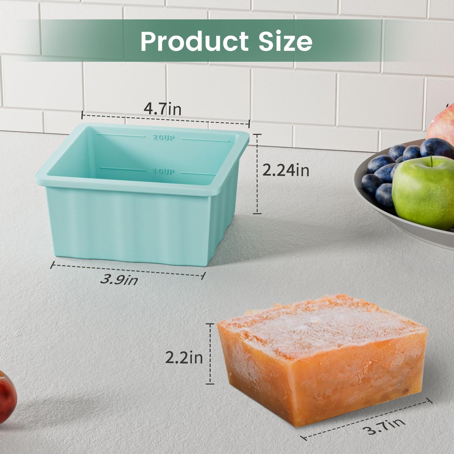 TINANA Silicone Freezer Tray with Lid 4 Pack, 2 Cup Freezing Food Molds, Make Perfect Soups, Extra Large Ice Cubes for Meal Prep, Sauces, Soups, Stews, Broths, Oven and Dishwasher Safe-Green