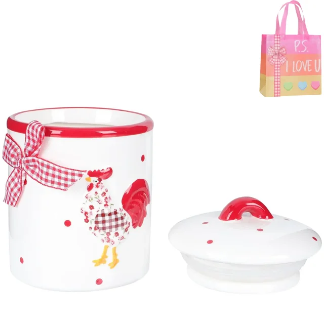 Ceramic Food Storage Jar Canister Red Flower Chicken Pattern Food Canisters Coffee Bean Cookies Loose Tea Spice Nuts Snacks Storage Jar(1pc
