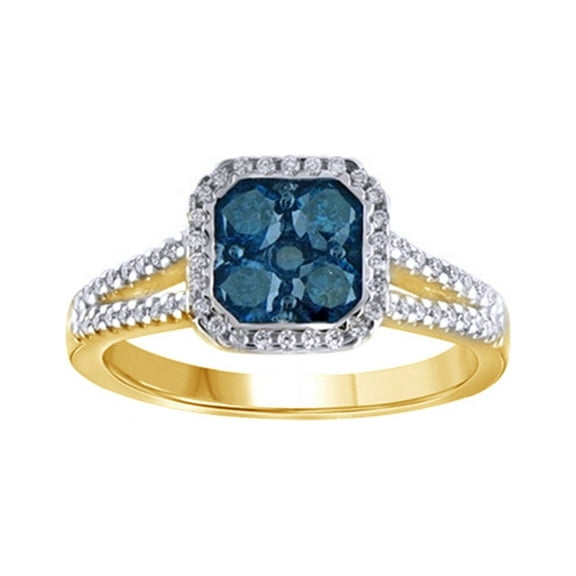 AFFY Blue & White Natural Diamond Fashion Ring In 10k Yellow Gold (0.75 Cttw)