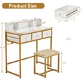thumbnail image 2 of 32" Small PC Desk with PU Leather Stool, Vanity Dressing Table with 3 Open Shelves and Drawers, Work Writing Desks for Corner Bedroom Home Office, White/Gold, 2 of 5