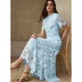thumbnail image 4 of Baby Blue Lace Midi Dress With Short Sleeves And High Neck, 4 of 16
