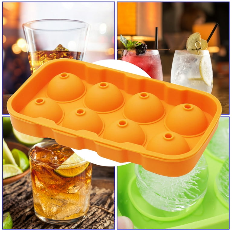 Silicone 8 Cavity Ice Mold Bar AccessioriesKitchen Tools Ice Sphere Mold  With Funnel Ice Cube Ball Maker Mold Orange 