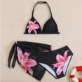 thumbnail image 2 of Edvintorg Girls Swimsuit Size 6 Floral Printed High Waisted Halter Bathing Suit and Cover Up Skirt Bottom 3 Piece Bikini Set for Girls, 2 of 6