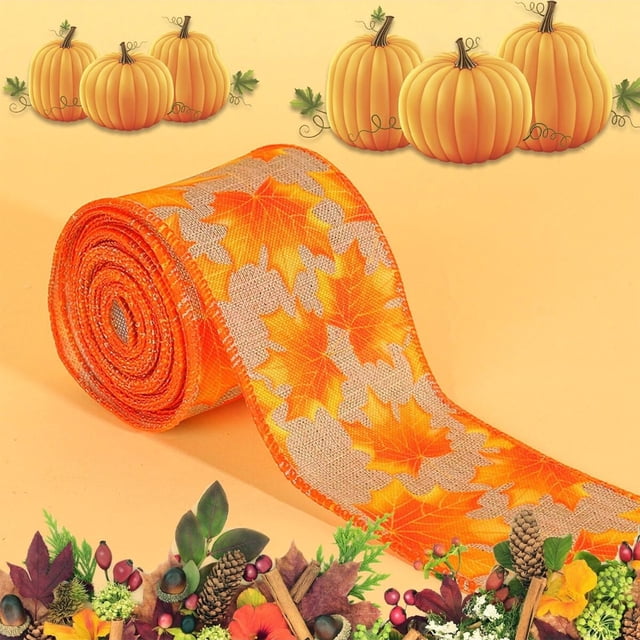 Naittoop Thanksgiving Ribbon Festival Theme Ribbon Pumpkin Maple Leaf Truck Style Grilled Decorative Ribbon