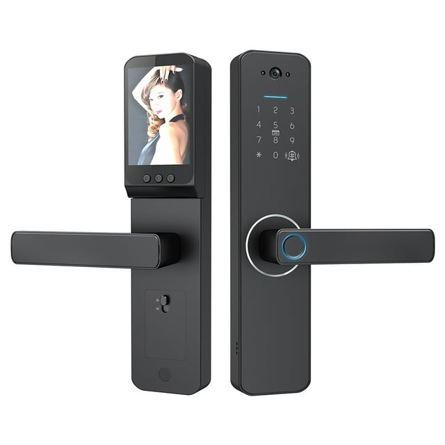 WAFU Wafu 3.5-Inch HD Smart Door Lock with 120° Wide-Angle Cat Eye Camera, TY App Control, Fingerprint & Password Access, 2.4G WiFi, Black Aluminum Alloy Design, 4*AA Batteries Not Included
