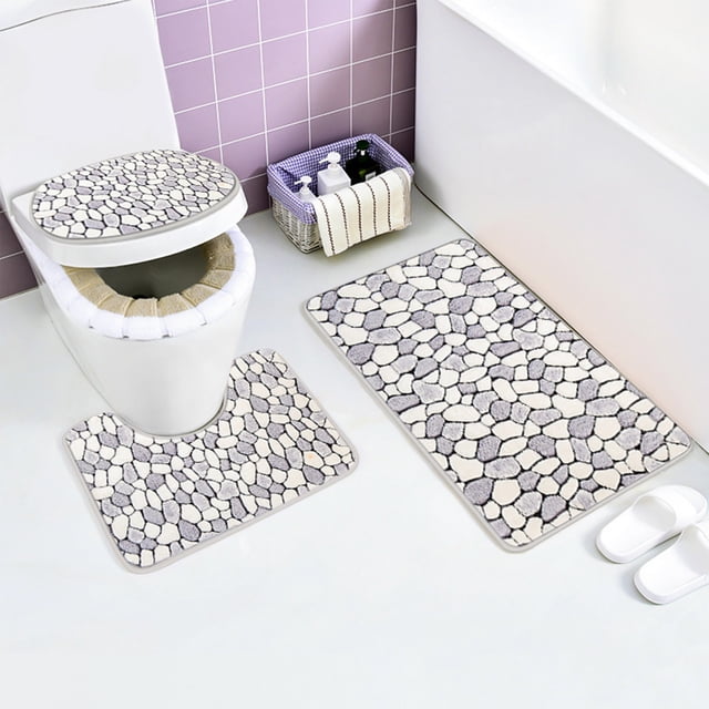 Set de alfombras de baño de 3 piezas - Alfombra absorbente antideslizante súper suave y alfombra de bañera, gris, 50x80cm + 50x45cm + 50x40cm