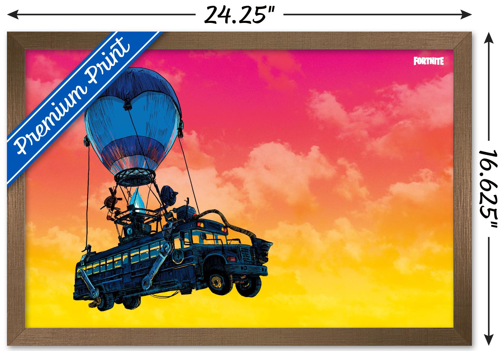Fortnite - Battle Bus Landscape Wall Poster, 14.725" x 22.375", Framed