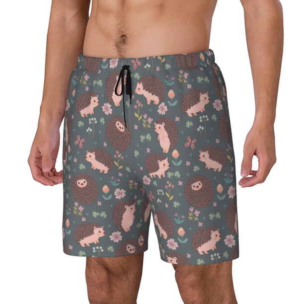 Balery Hedgehogs and Flowers1 Bañador para hombre, shorts de playa de secado rápido con entrepierna y forro de compresión-X-Large