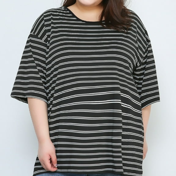 Maternity Striped Stretch Short Sleeve Top Women's Short Sleeve T-Shirt Plus Size Nursing Top Long Sleeve Breastfeeding Shirt Black XXXXXXL